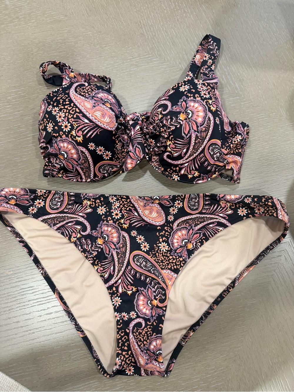 Shade & Shore Black Paisley Bikini with Pink Accents